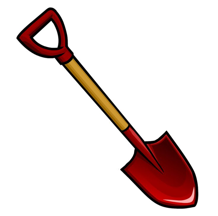 a red shovel with a wooden handle on a white background