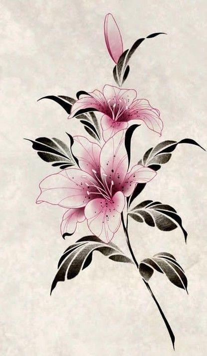 a drawing of pink flowers on a white background