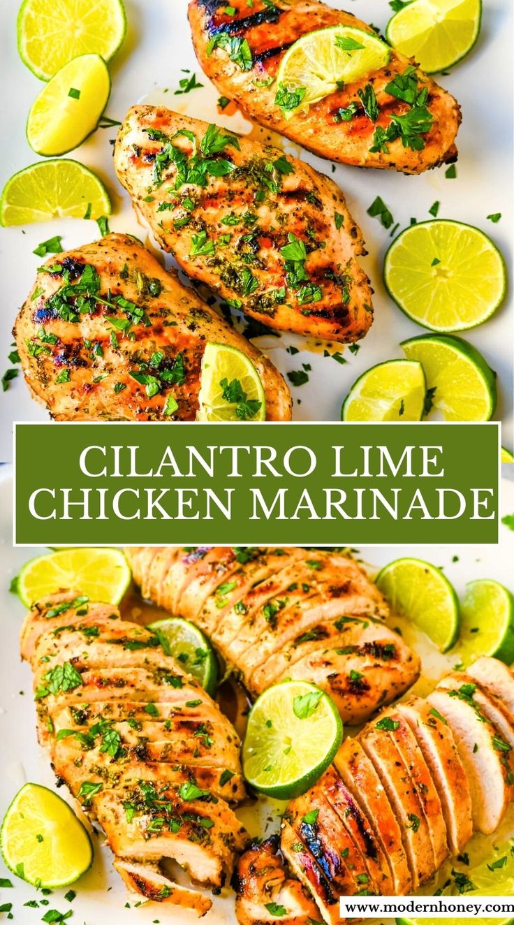 grilled chicken marinade with limes and cilantro on the side, served in