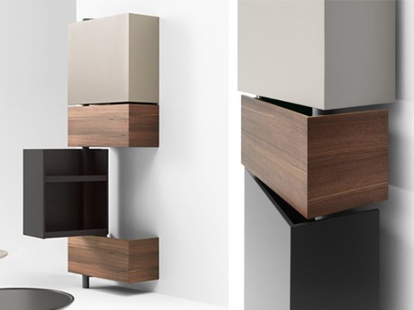 an assortment of modern furniture is displayed on the wall