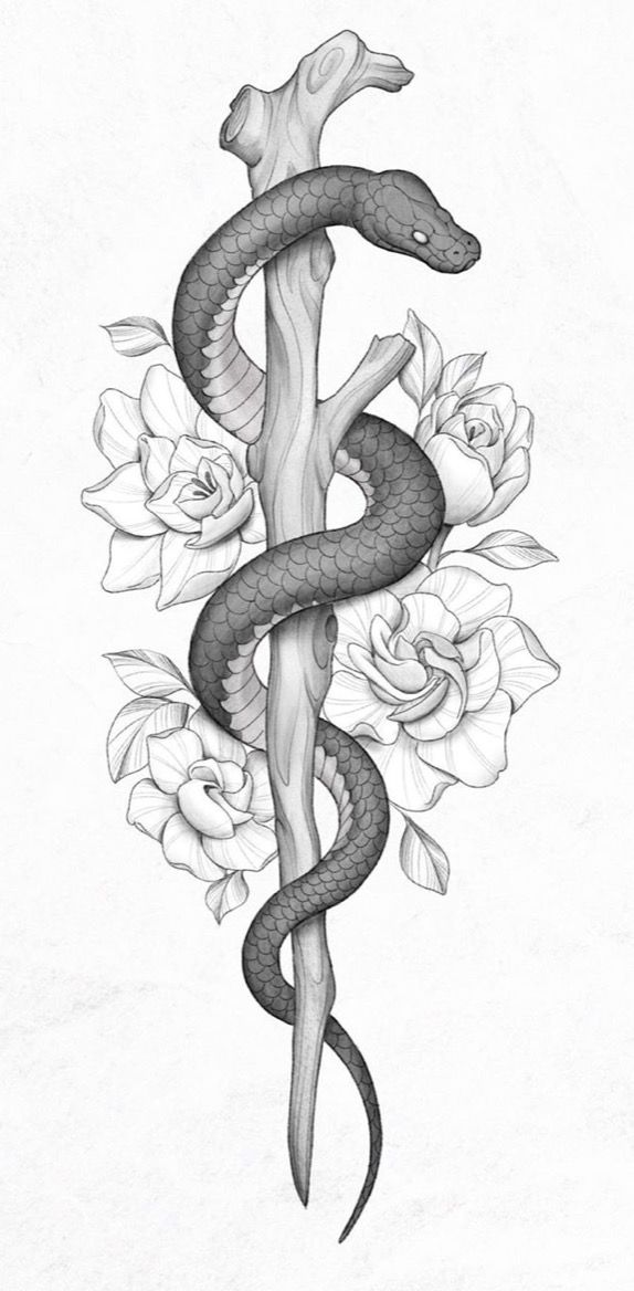 a snake and roses tattoo design