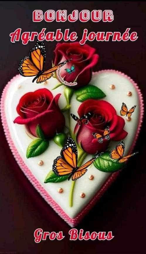 a heart shaped box with roses and butterflies on it that says bonjou ageable journey