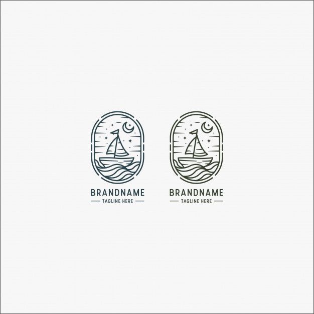 two logos with the words brand name and a sailboat on water in a circle