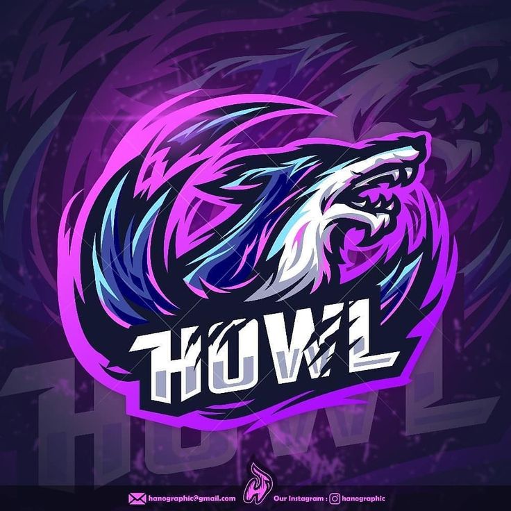 the wolf logo with purple and blue colors is shown on a dark background, it looks like