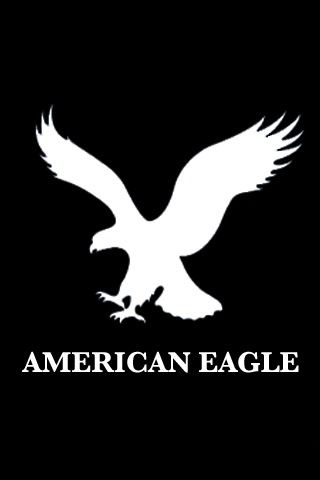 the american eagle logo is shown on a black background with white letters and an eagle's head