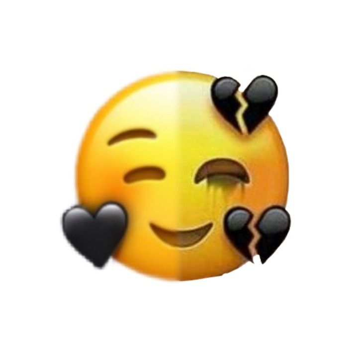 an emoticive smiley face with two black hearts