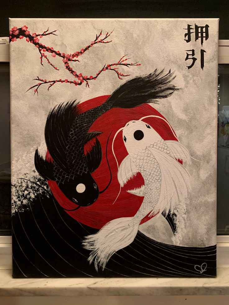 Chinese Canvas Painting, Chinese Painting Acrylic, Half And Half Canvas Painting Ideas, Canvas Anime Painting Ideas, Japanese Canvas Art, Dragon Painting Canvas, Japan Canvas Painting, Huge Canvas Painting Ideas Aesthetic, Painting Ideas Japan