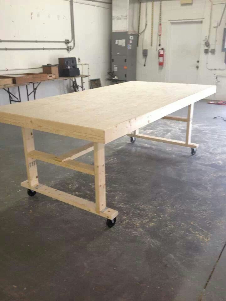 a table is being built in a garage