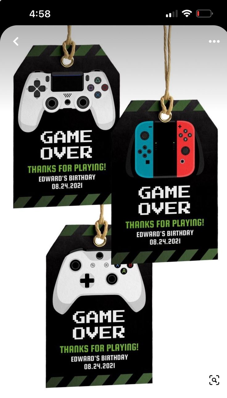 two tags with video game controllers on them