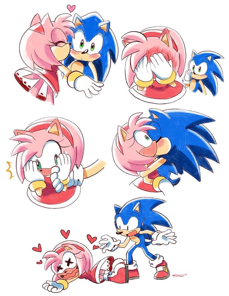 sonic and friends in different poses, with hearts on their chests or ...