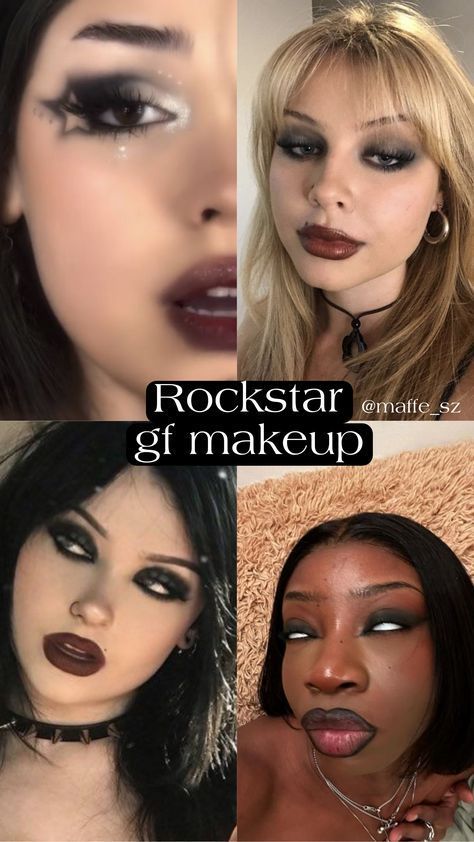 How to Recreate the Punk Makeup Looks You Have to Try 80s Grunge Makeup Punk Rock, 2000s Rock Makeup, Female Rockstar Makeup, Rocker Gf Makeup, 90s Rockstar Gf Outfit, Rockstars Gf Makeup, Rocker Makeup Looks, Rocker Girlfriend Makeup, Rock Girlfriend Makeup