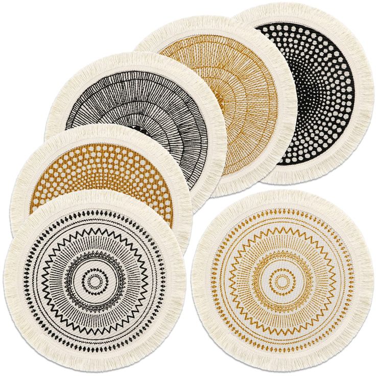 PRICES MAY VARY. 【Material & Size】: These cotton woven placemats made of 45% cotton + 45% polyester + 10% viscose. Diameter of each place mat is 13 inch/ 33cm. Pack of 6. 【 Elegant Design】: Beautiful and romantic mandala pattern, delicate cotton weave and tassel edge, bring you a comfortable and natural feel, update your dining table and kitchen decor. 【Perfect Table Protection】: Our round charming tassel table mats are heat-resistant, non-slip, wear-resistant, washable, effectively prevent spil Woven Mandala, Round Table Mats, Dining Wedding, Circle Table, Round Placemats, Woven Placemats, Mantel Redondo, Africa Art, Yellow Fabric