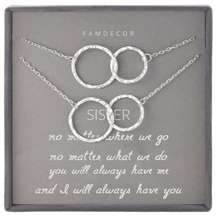 PRICES MAY VARY. ❤️Meaning: 2pcs necklace for sisters. No matter where we go, no matter what we do, you will always have me and I will always have you. This interlocking two circle necklace is the special way to express the bond between sister and sister. This necklace gift can express your emotional sustenance, maybe far away, always in heart. For those who are looking for gifts for big sister gifts from little sister, little sister gifts, sister gifts, it is! ❤️Length and Materials: This 2 cir