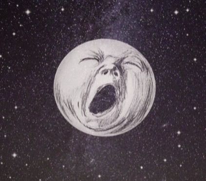 an image of a screaming face in the sky with stars around it, as if from outer space