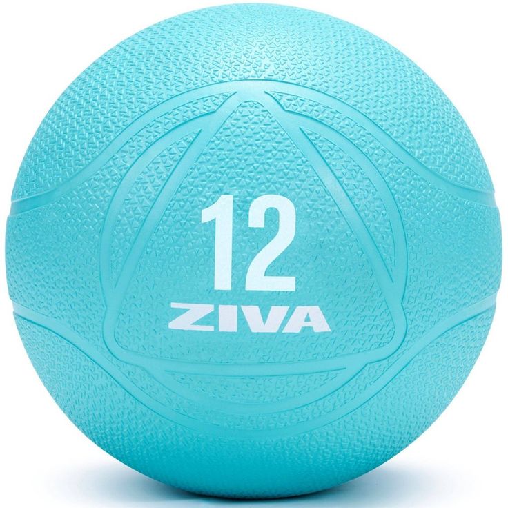 a blue medicine ball with the number 04 on it's side and white lettering