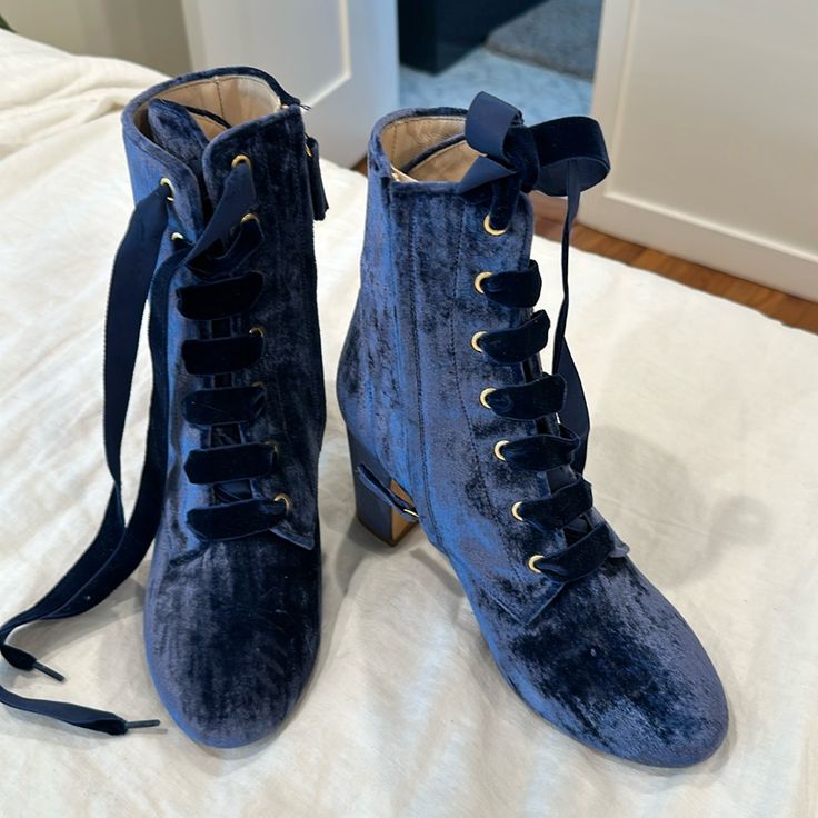 Pristine Condition. Never Worn. Godmother Aesthetic, Aerion Targaryen, Fairytale Heels, Light Blue Boots, Blue Combat Boots, Blue Academia, 1700s Fashion, Blue Steampunk, Descendants Clothes