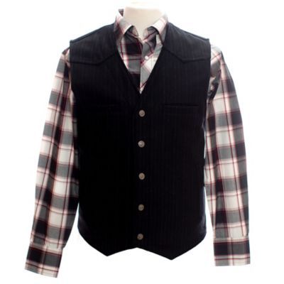 The Mens Ranger Wool Vest is made from our premium 22 Ounce Australian Wool and is naturally water resistant. This vest has several unique designs, one being the front shoulder Western yoke, along with an open V-neck, five Wyoming Traders logo snaps and the lower Western cut front. This vest has a front canvas lining, two holsters for various sized pistols, and four magazine carriers. Inside are also two zippered pockets with a removable conceal shield. The Ranger Wool Vest has four front welt p Inside Magazine, Tractor Supplies, Tractor Supply, Big Clothes, Wool Vest, Buffalo Leather, Leather Vest, Big & Tall, Wyoming