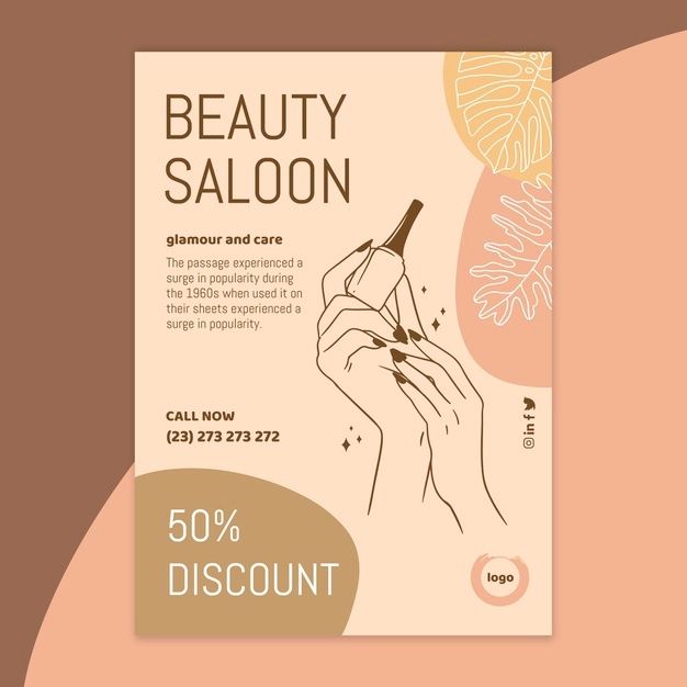 a flyer for a beauty salon with an image of a woman's hand holding a brush