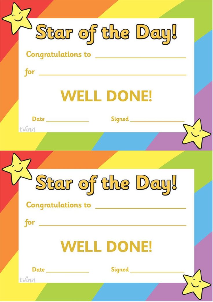 two star of the day certificates