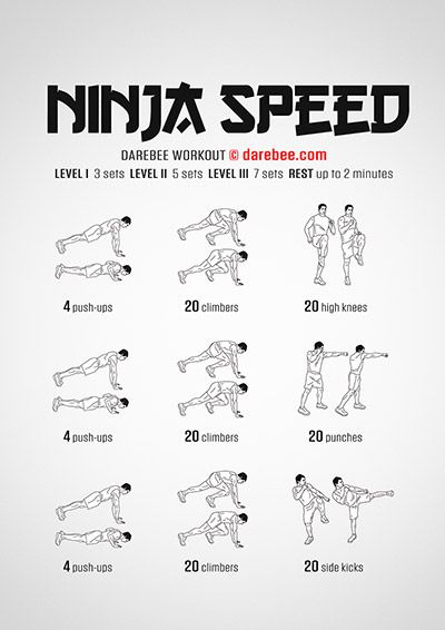 the ninja speed workout poster shows how to do it in 5 minutes or less, with instructions