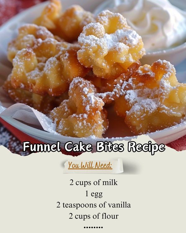 the recipe for funnel cake bites is shown