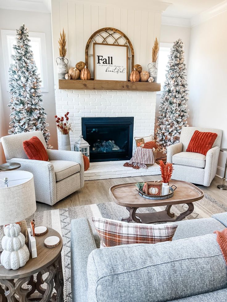 a living room filled with furniture and christmas trees