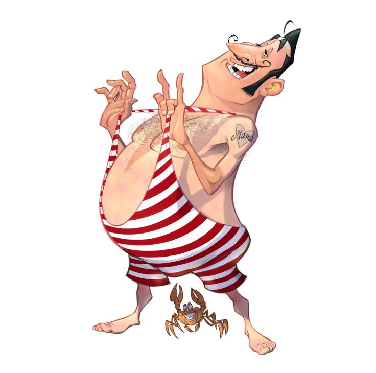 a cartoon character is dressed in red and white striped clothing, holding his hands out to the side