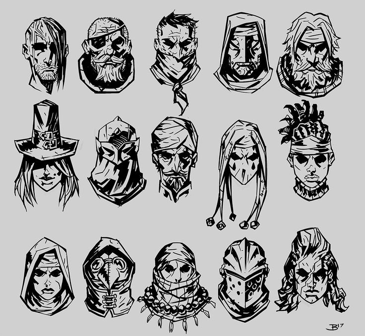 a bunch of different faces drawn in black and white