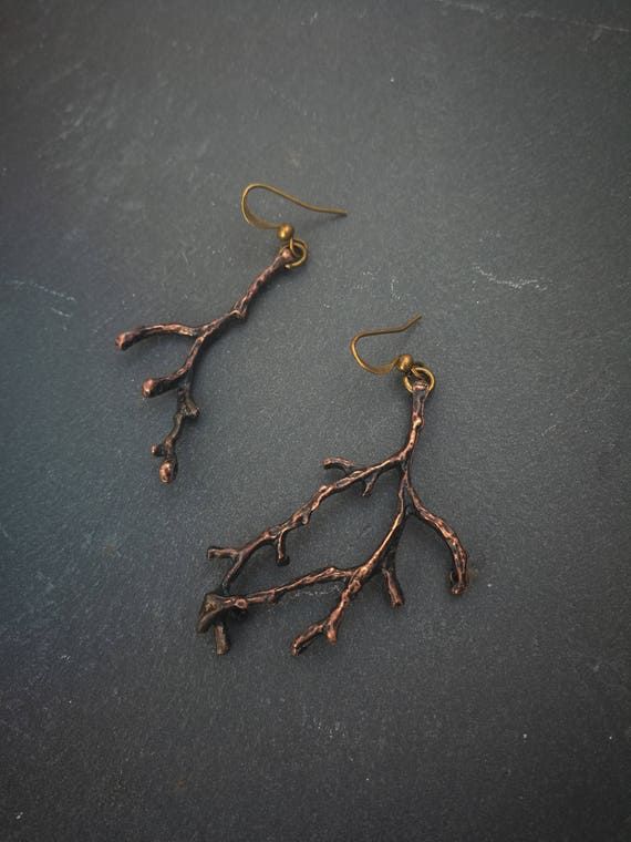 Autumn Jewelry Copper Branch Earrings Dangle Long - Etsy Twig Earrings, Brown Tree, Autumn Jewelry, Branch Earrings, Rustic Earrings, Textile Bag, Asymmetrical Earrings, Tree Earrings, Soldering Jewelry