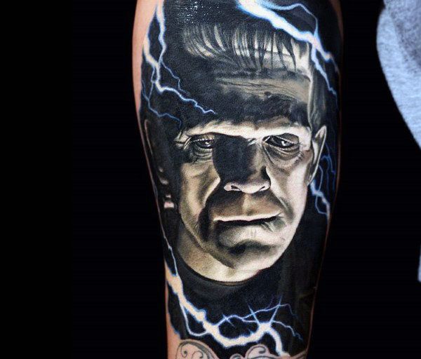 a man's arm with a portrait of the famous character, bill nye