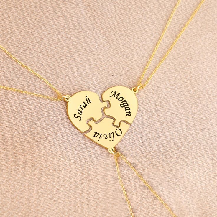 Gold Three Piece Best Friend Puzzle Necklace, BFF Gift, Matching Heart Jewelry, Silver Three Sisters Necklace, Trio Gifts How To Order : 1- Make your selections primary color and chain size. 2- Write the name or text you want in the personalization note. 3- You can see the font chart in the last photo. * This necklace is case sensitive You can change the chain model for this product by buying an extra chain from the link below; https://www.etsy.com/shop/DkmnSilverAndGold?ref=seller-platform-mcna Bff Necklaces For 3, 3 Bff, Font Chart, Puzzle Necklace, Sisters Necklace, Bff Gift, Bff Necklaces, Sister Necklace, Three Sisters