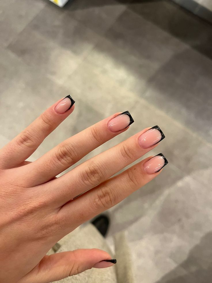 Black french nails Gel French Nails Short, Black Tips Nails Square, Black French Tip Biab, Extra Short Black French Tip Nails, Black Mini French Nails, Plain Black French Tip Nails, Black Small French Tip Nails, Black French Tip Nails Squoval, Short Coffin Black French Tip Nails