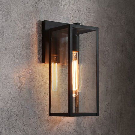 an outdoor wall light with two lights on the side and one light on the inside