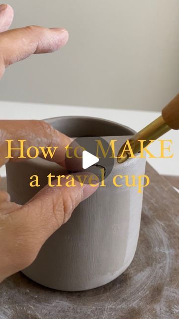 a person is making a cup out of clay with the words how to make a travel cup