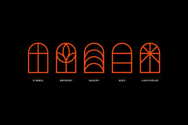 an orange line showing the different types of doors and windows in various sizes, shapes, and colors