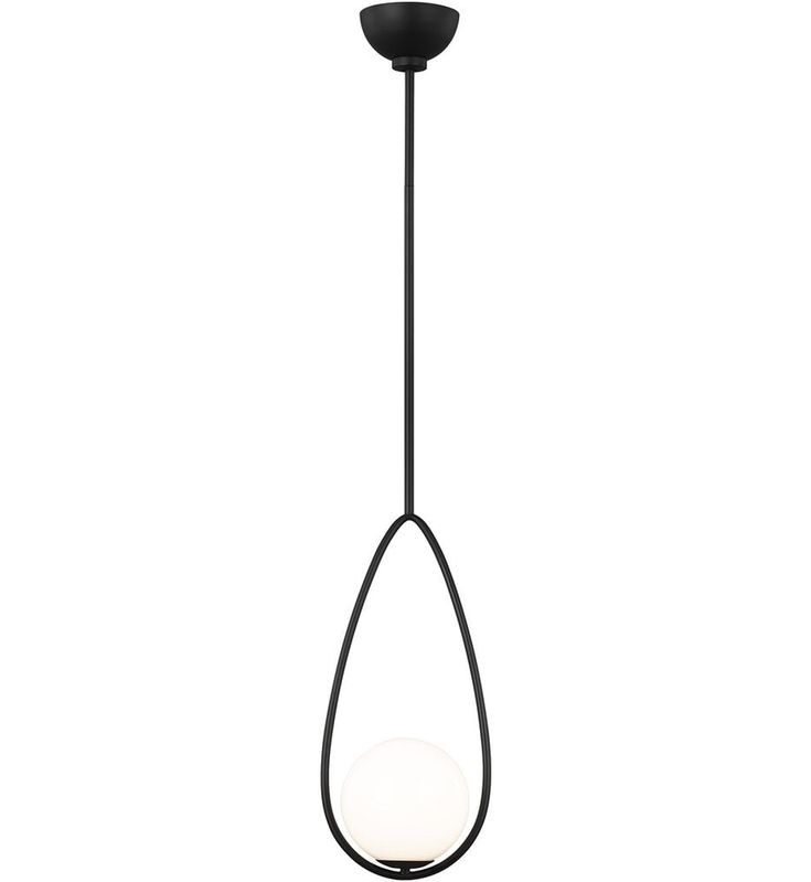 a black and white light fixture with an oval glass ball hanging from the bottom of it