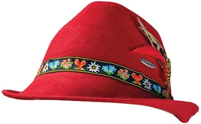 Amazon.com: Oktoberfest Alpine Red Wool Hat with Embroidered Band and Feather by E.H.G. |Medium| German Hat Bavarian Style : Clothing, Shoes & Jewelry Oktoberfest Hat, German Hats, Bavarian Costume, Fedora Women, German Costume, Popular Hats, Oktoberfest Costume, German Outfit, Wool Fedora