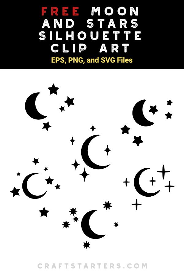 the moon and stars clip art is shown in black and white with text that reads, free