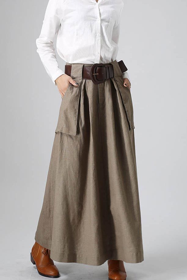 Women's long maxi skirt with big pockets 0820# – XiaoLizi Long Linen Skirt, White Linen Blouse, Clothing Studio, Maxi Skirt Style, Long Skirt Fashion, Handmade Skirts, Skirt Pockets, Vintage Inspired Fashion, Womens Maxi Skirts