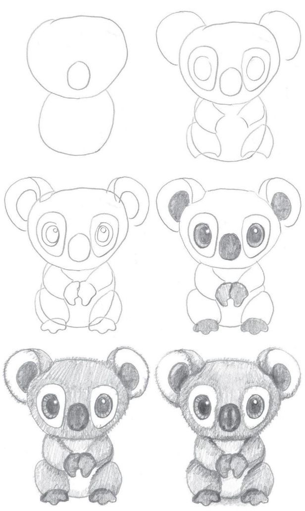 four different drawings of koalas with the letter o on them, and two smaller ones