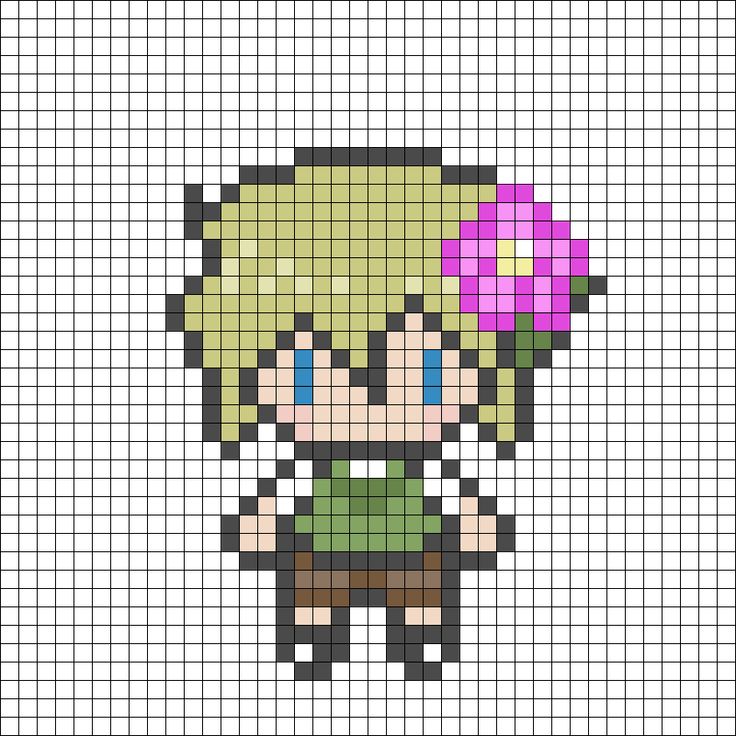 the pixel art is designed to look like a girl with a flower in her hair