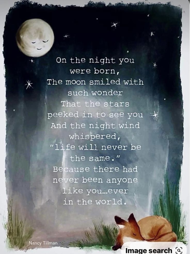 an image of a fox sleeping in the grass with a quote on it that says, on the night you were born, the moon smiled with such wonder that the stars peek