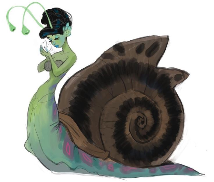 a drawing of a woman in a green dress sitting on top of a snail