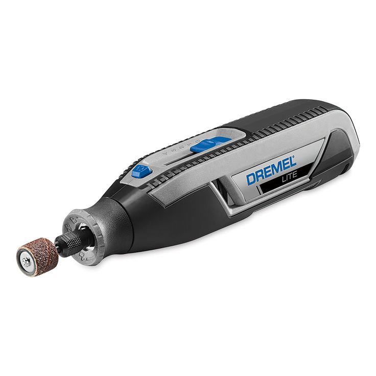 a cordless electric drill is shown on a white background with the words dremel printed on it