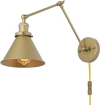 a wall light with an arm that has a lamp on it and a white background