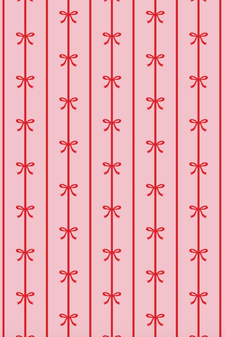 a pink background with red bows and lines on the bottom half of it, which are diagonally drawn