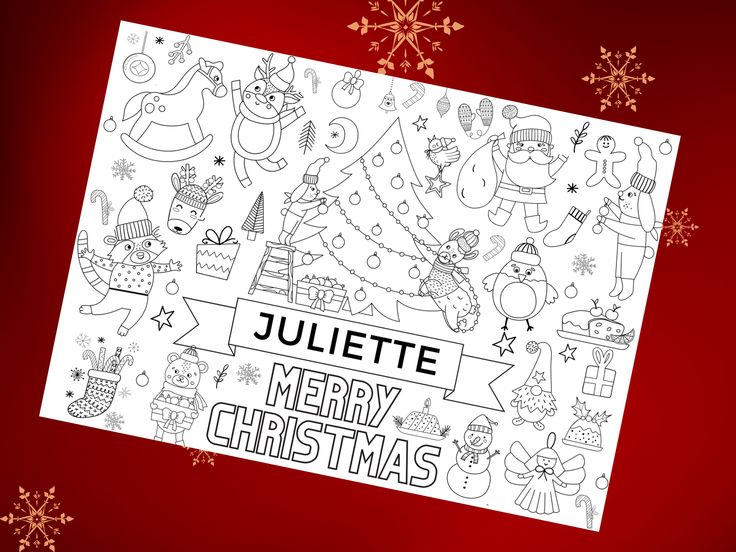 a merry christmas card with snowflakes and other holiday related items on red background