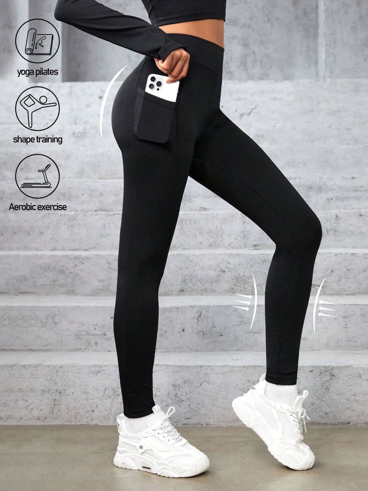 Black  Collar  Knitted Fabric Plain  Embellished Medium Stretch  Teen Girls Clothing Legging Sport, Girls Black, Winter Clothing, Teen Girls, Sports Leggings, Girls Clothing, Black Leggings, Knitted Fabric