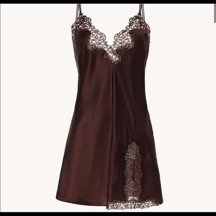 Brand New Never Worn La Perla Macram Metal Brown Silk Slip Dress. Chemise, Fancy Robes, Short Slip Dress, Bridal Dressing Gown, Outfit Pieces, Fancy Fits, Luxurious Aesthetic, Terrace Decor, Nightgown Sets