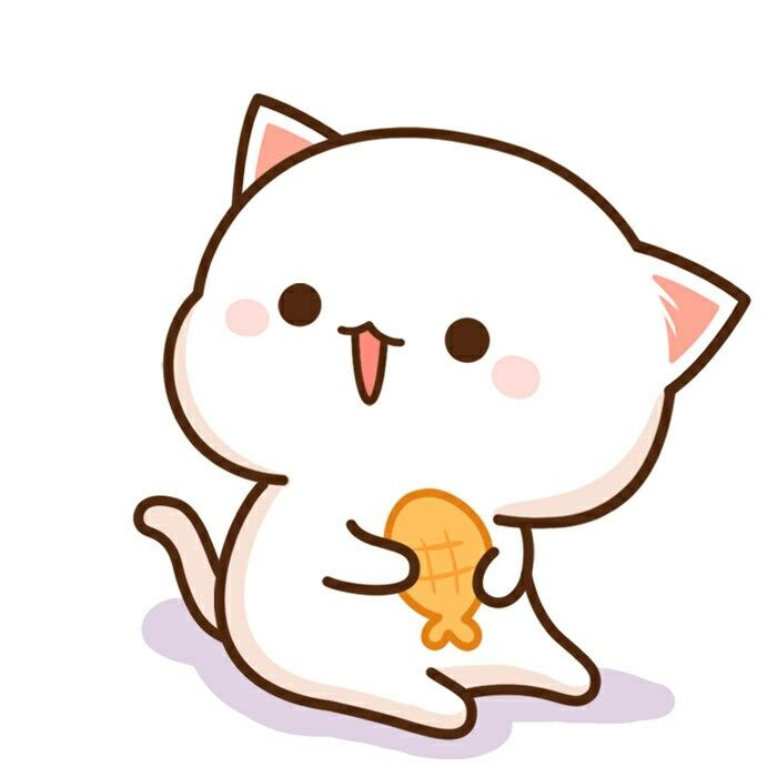 a white cat holding a piece of bread in it's paws with its mouth open